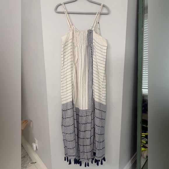 SAYLOR women’s large navy white tassel fringe maxi spaghetti strap maxi dress - Picture 4 of 9